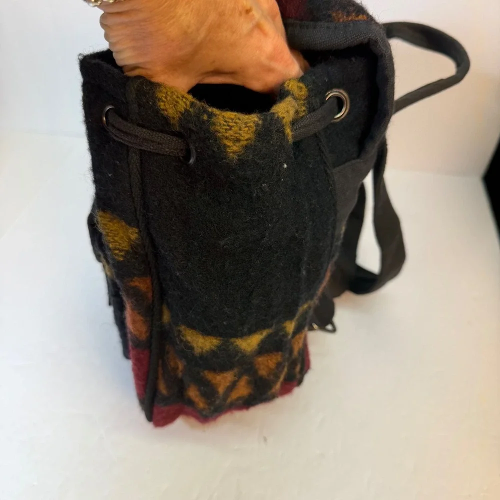 Vintage Southwestern Geometric Wool Blend Mini Backpack Black Earth Tones